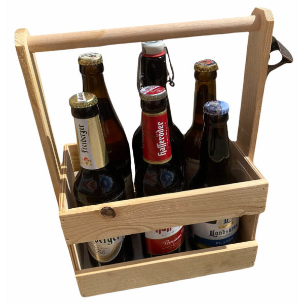 Dřevěná přepravka s pivy