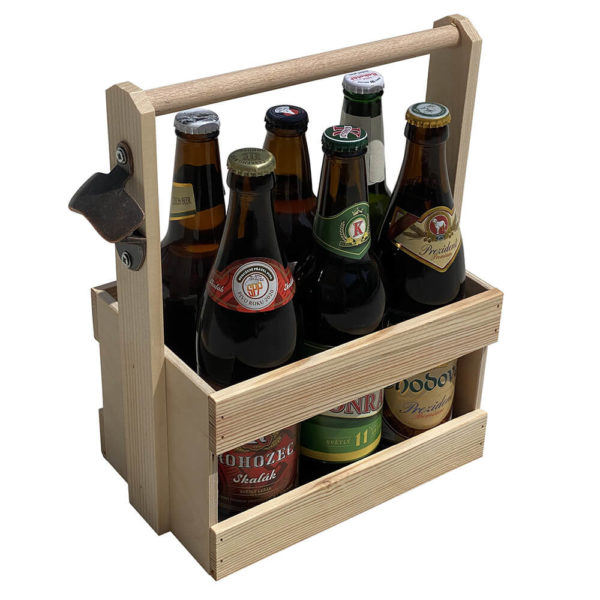 Dřevěná přepravka s pivy